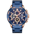 WWOOR Fashion Mens Watch - Gold Steel Quartz Chronograph